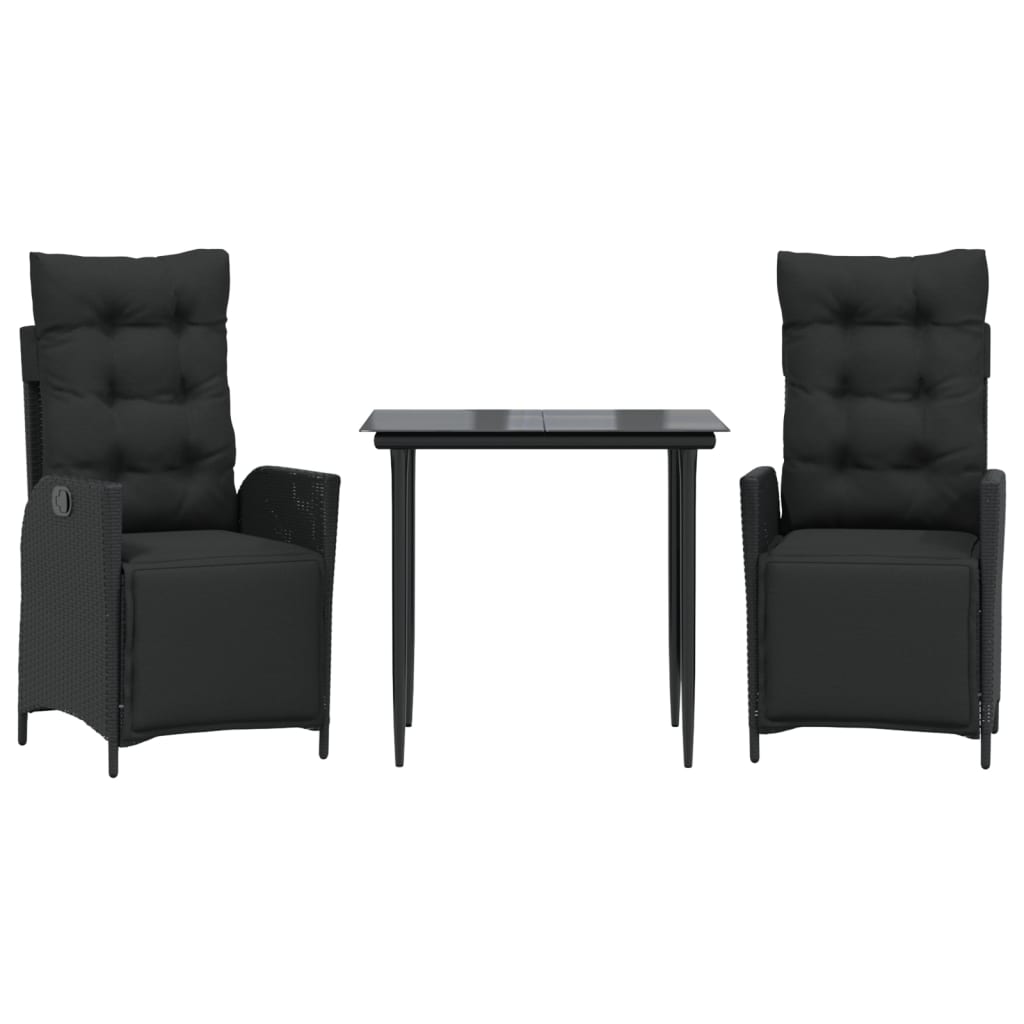 Set da Pranzo da Giardino 3 pz con Cuscini Nero in Polyrattan | homemem39