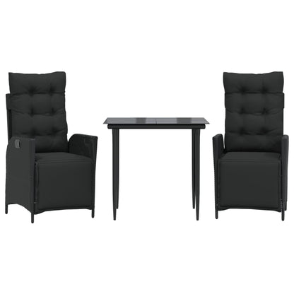Set da Pranzo da Giardino 3 pz con Cuscini Nero in Polyrattan | homemem39