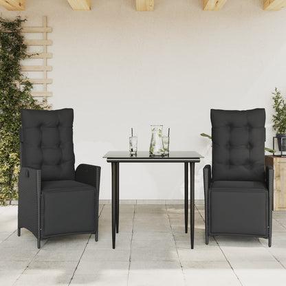 Set da Pranzo da Giardino 3 pz con Cuscini Nero in Polyrattan | homemem39