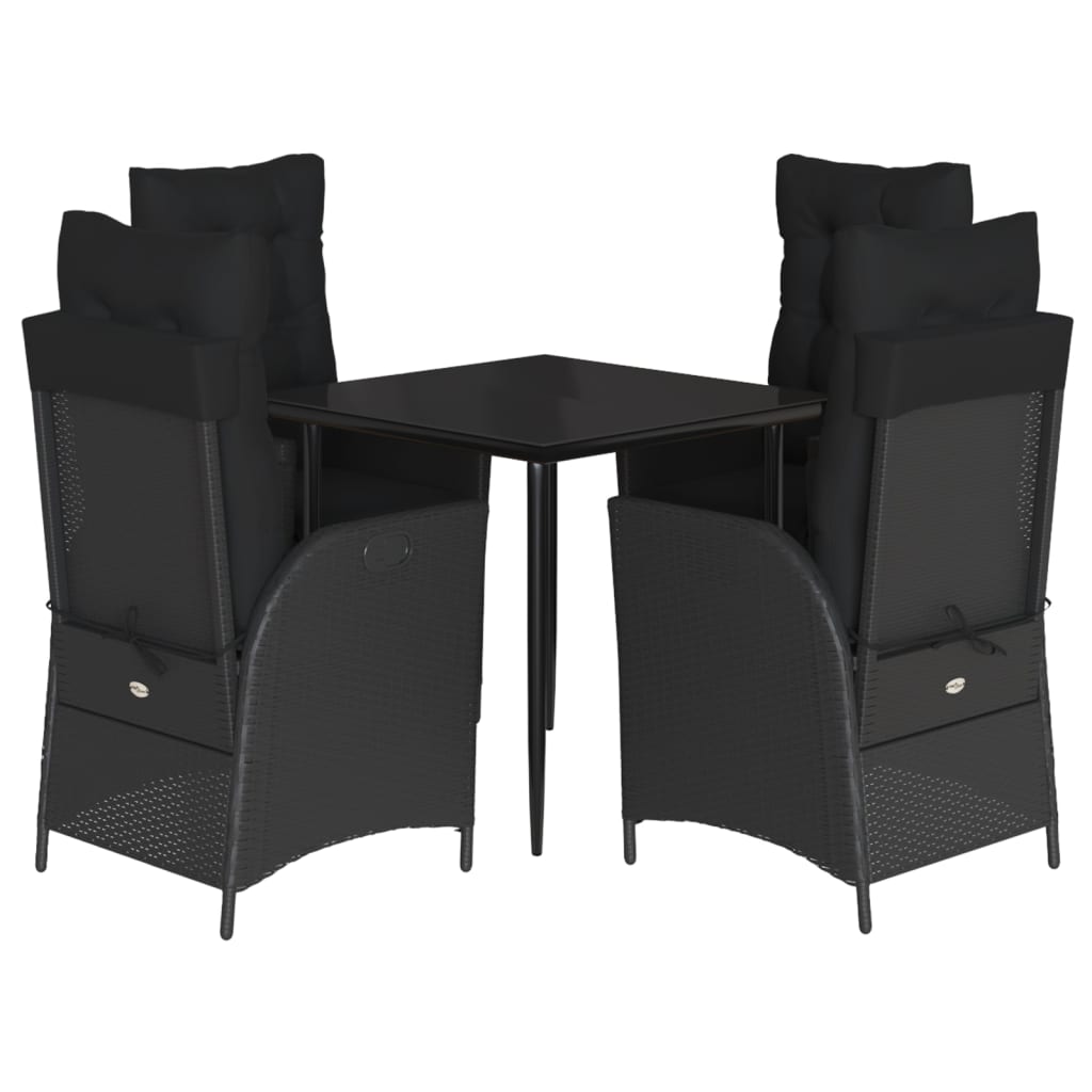 Set da Pranzo da Giardino 5 pz Nero con Cuscini in Polyrattan | homemem39