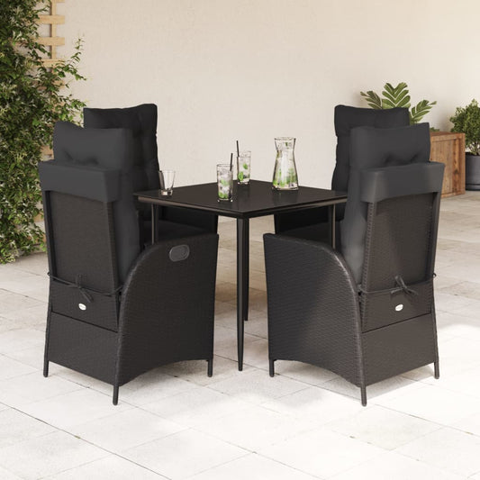 Set da Pranzo da Giardino 5 pz Nero con Cuscini in Polyrattan - homemem39