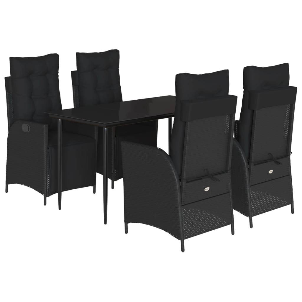 Set da Pranzo da Giardino 5 pz Nero con Cuscini in Polyrattan | homemem39
