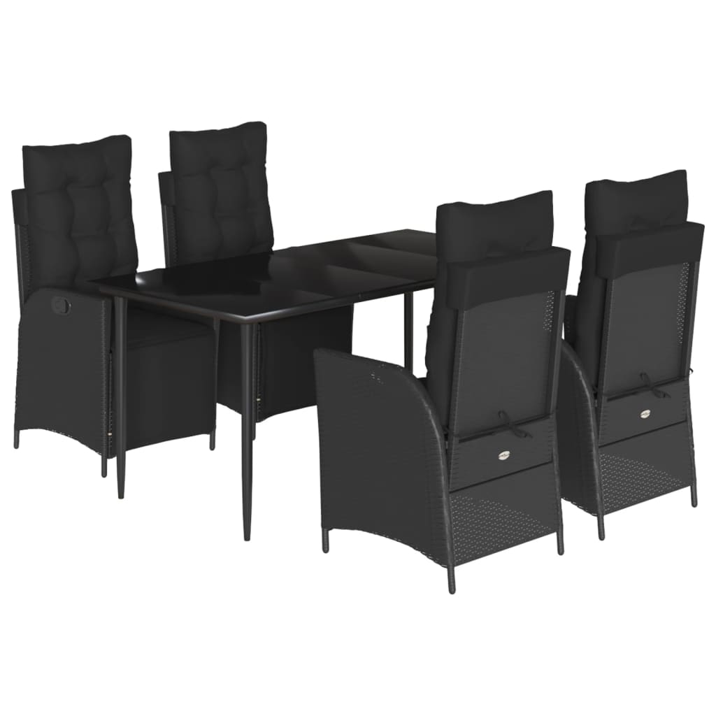 Set da Pranzo da Giardino 5 pz Nero con Cuscini in Polyrattan - homemem39