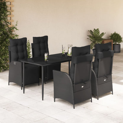 Set da Pranzo da Giardino 5 pz Nero con Cuscini in Polyrattan | homemem39