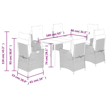 Set da Pranzo da Giardino 7 pz Nero con Cuscini in Polyrattan | homemem39