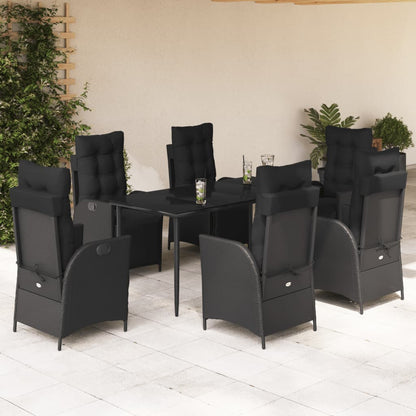 Set da Pranzo da Giardino 7 pz Nero con Cuscini in Polyrattan | homemem39