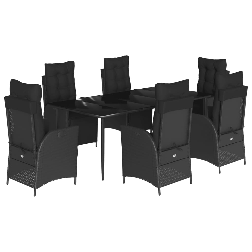 Set da Pranzo da Giardino 7 pz Nero con Cuscini in Polyrattan - homemem39