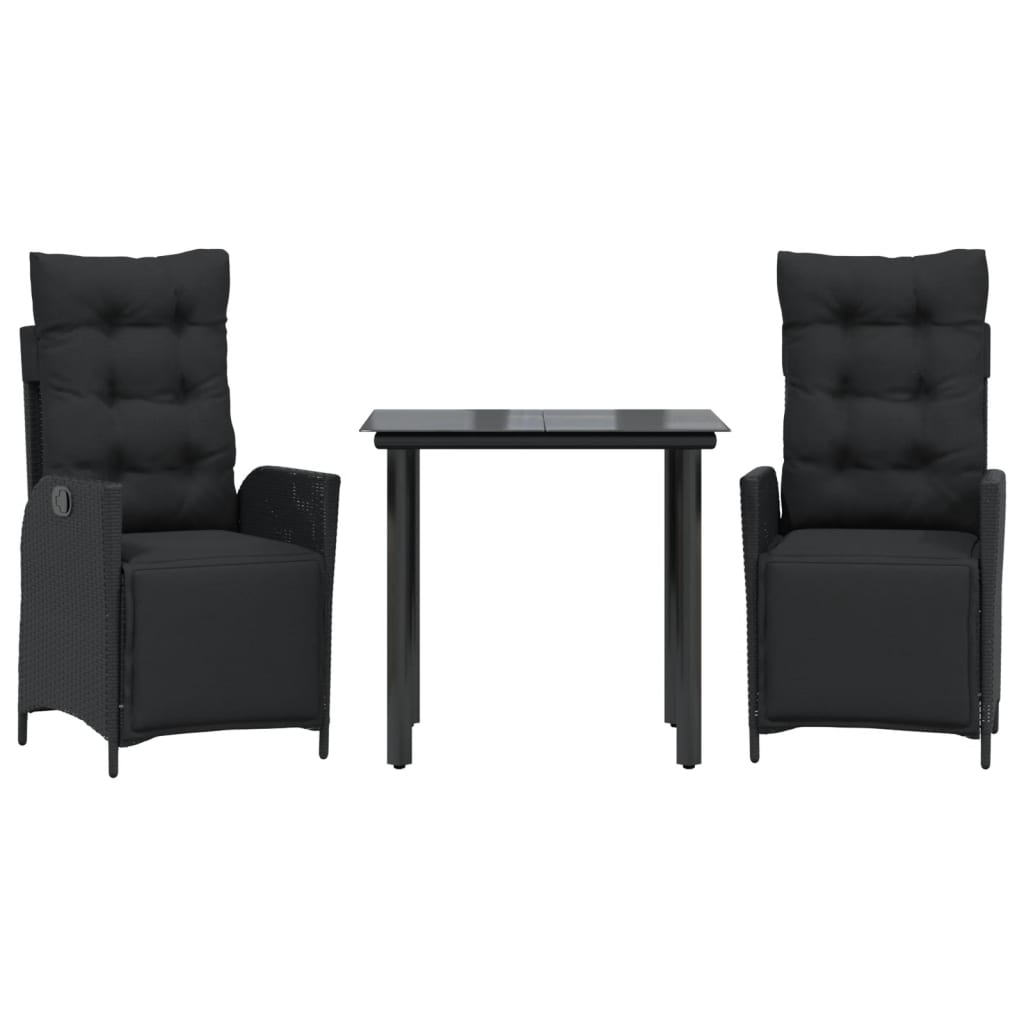 Set da Pranzo da Giardino 3 pz con Cuscini Nero in Polyrattan | homemem39