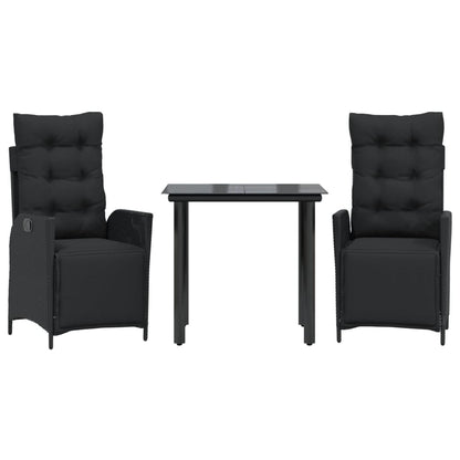 Set da Pranzo da Giardino 3 pz con Cuscini Nero in Polyrattan | homemem39