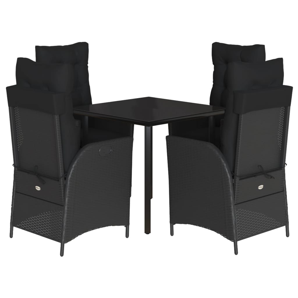 Set da Pranzo da Giardino 5 pz Nero con Cuscini in Polyrattan | homemem39