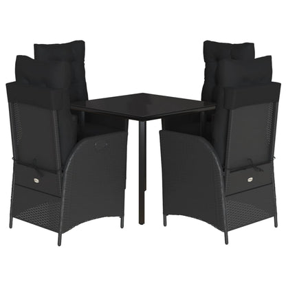 Set da Pranzo da Giardino 5 pz Nero con Cuscini in Polyrattan | homemem39