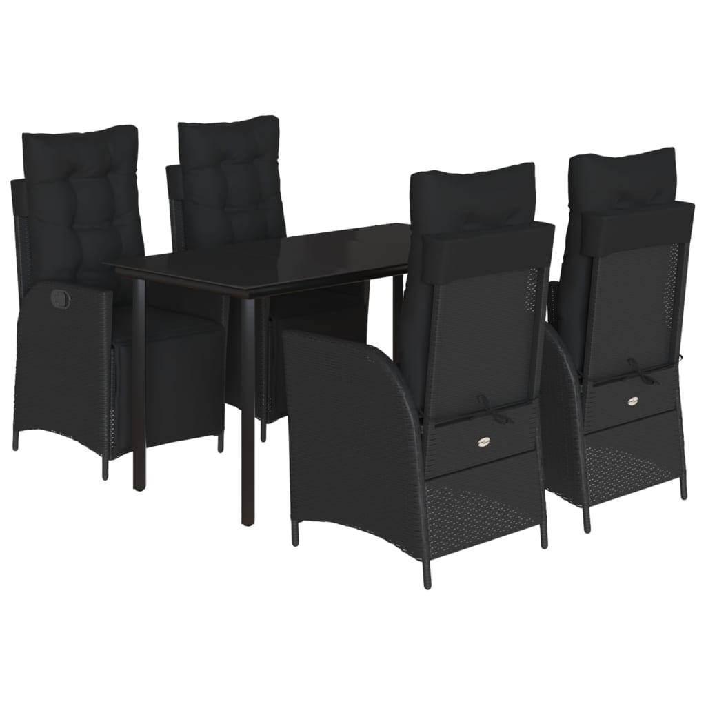 Set da Pranzo da Giardino 5 pz Nero con Cuscini in Polyrattan | homemem39