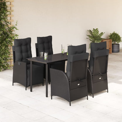 Set da Pranzo da Giardino 5 pz Nero con Cuscini in Polyrattan