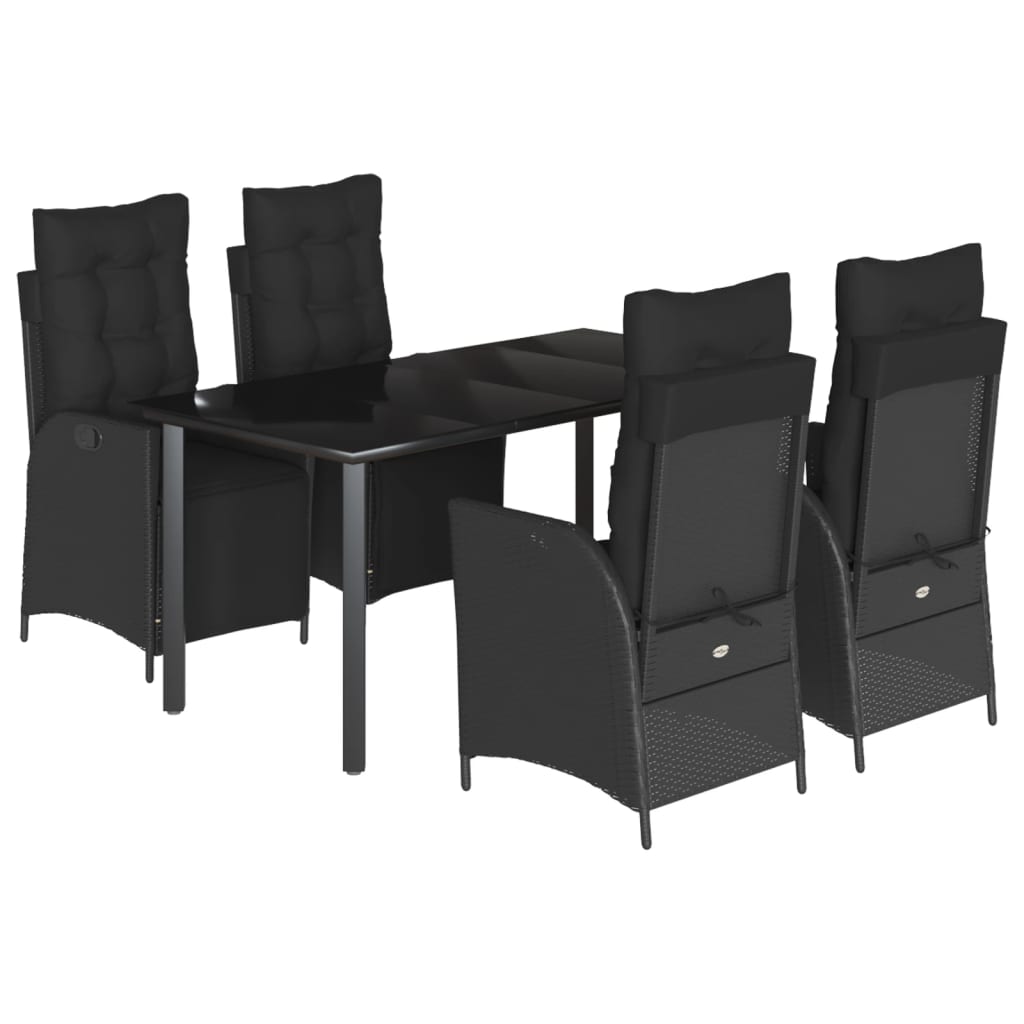 Set da Pranzo da Giardino 5 pz Nero con Cuscini in Polyrattan