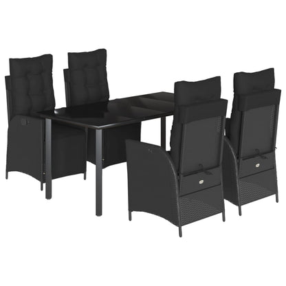 Set da Pranzo da Giardino 5 pz Nero con Cuscini in Polyrattan