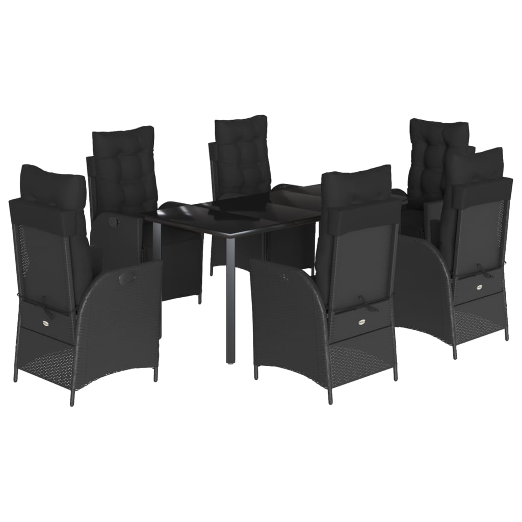 Set da Pranzo da Giardino 7 pz Nero con Cuscini in Polyrattan | homemem39