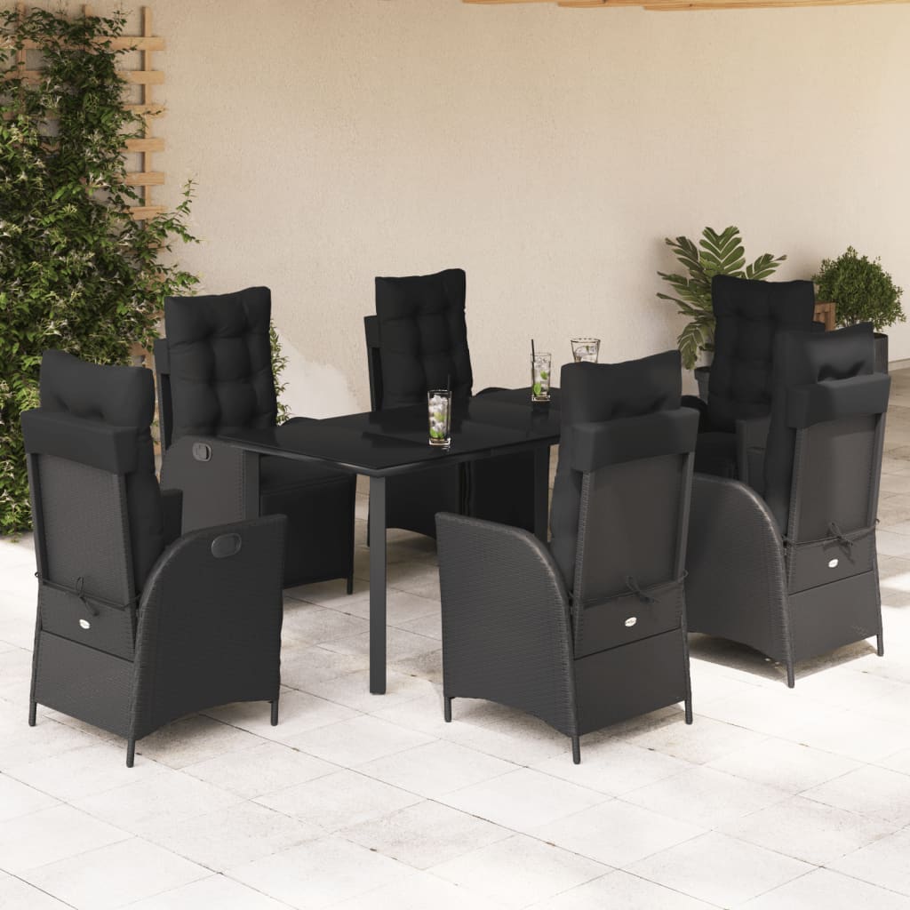 Set da Pranzo da Giardino 7 pz Nero con Cuscini in Polyrattan | homemem39