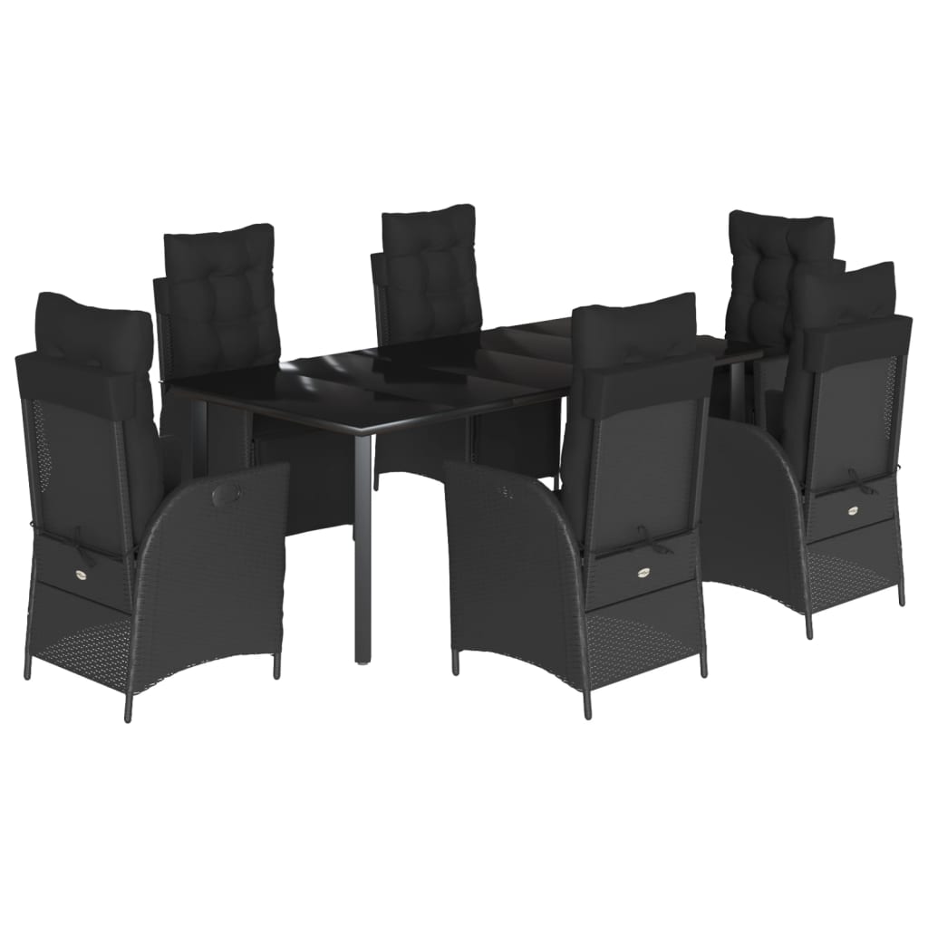 Set da Pranzo da Giardino 7 pz Nero con Cuscini in Polyrattan | homemem39