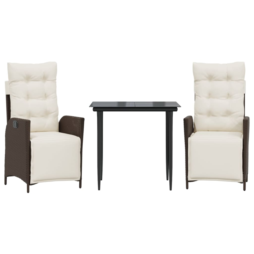 Set da Pranzo da Giardino 3pz con Cuscini in Polyrattan Marrone | homemem39