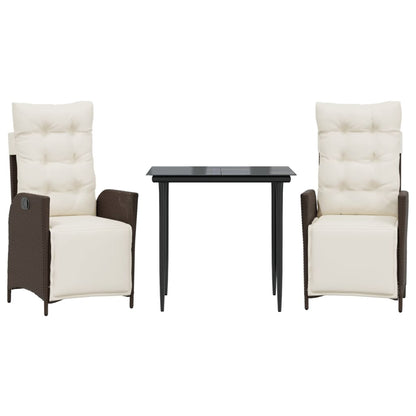 Set da Pranzo da Giardino 3pz con Cuscini in Polyrattan Marrone | homemem39