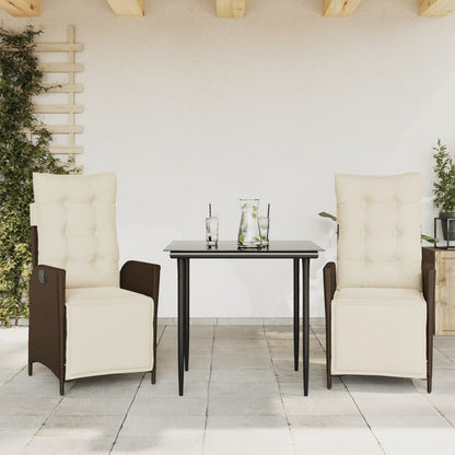 Set da Pranzo da Giardino 3pz con Cuscini in Polyrattan Marrone | homemem39