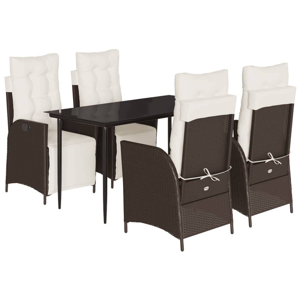 Set da Pranzo da Giardino 5pz con Cuscini in Polyrattan Marrone - homemem39