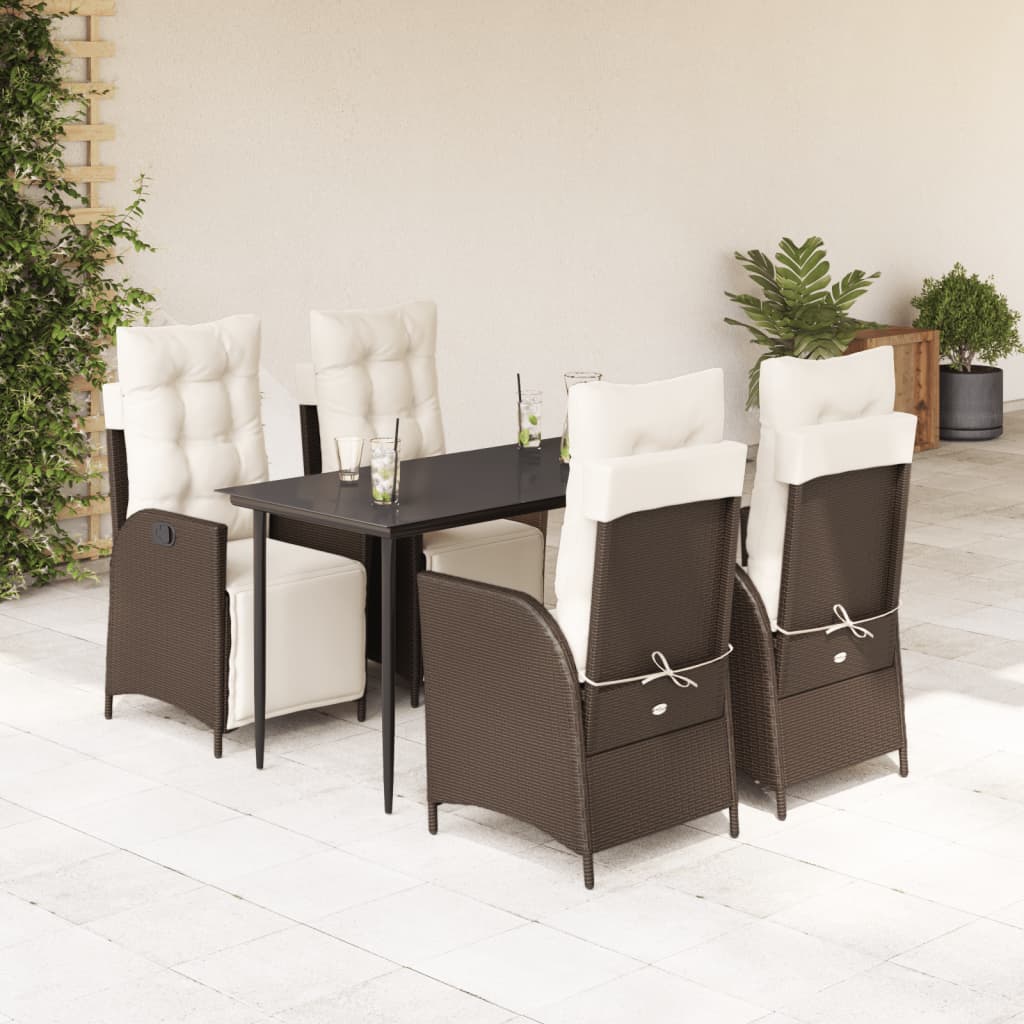 Set da Pranzo da Giardino 5pz con Cuscini in Polyrattan Marrone | homemem39
