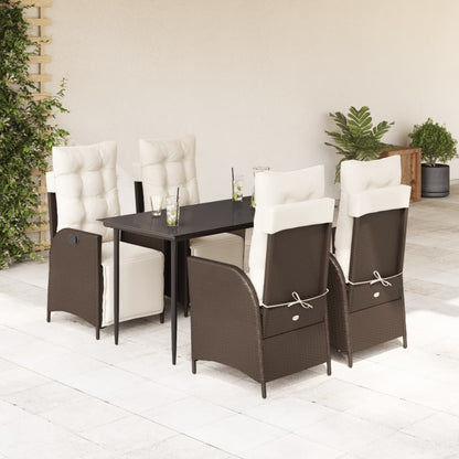 Set da Pranzo da Giardino 5pz con Cuscini in Polyrattan Marrone | homemem39