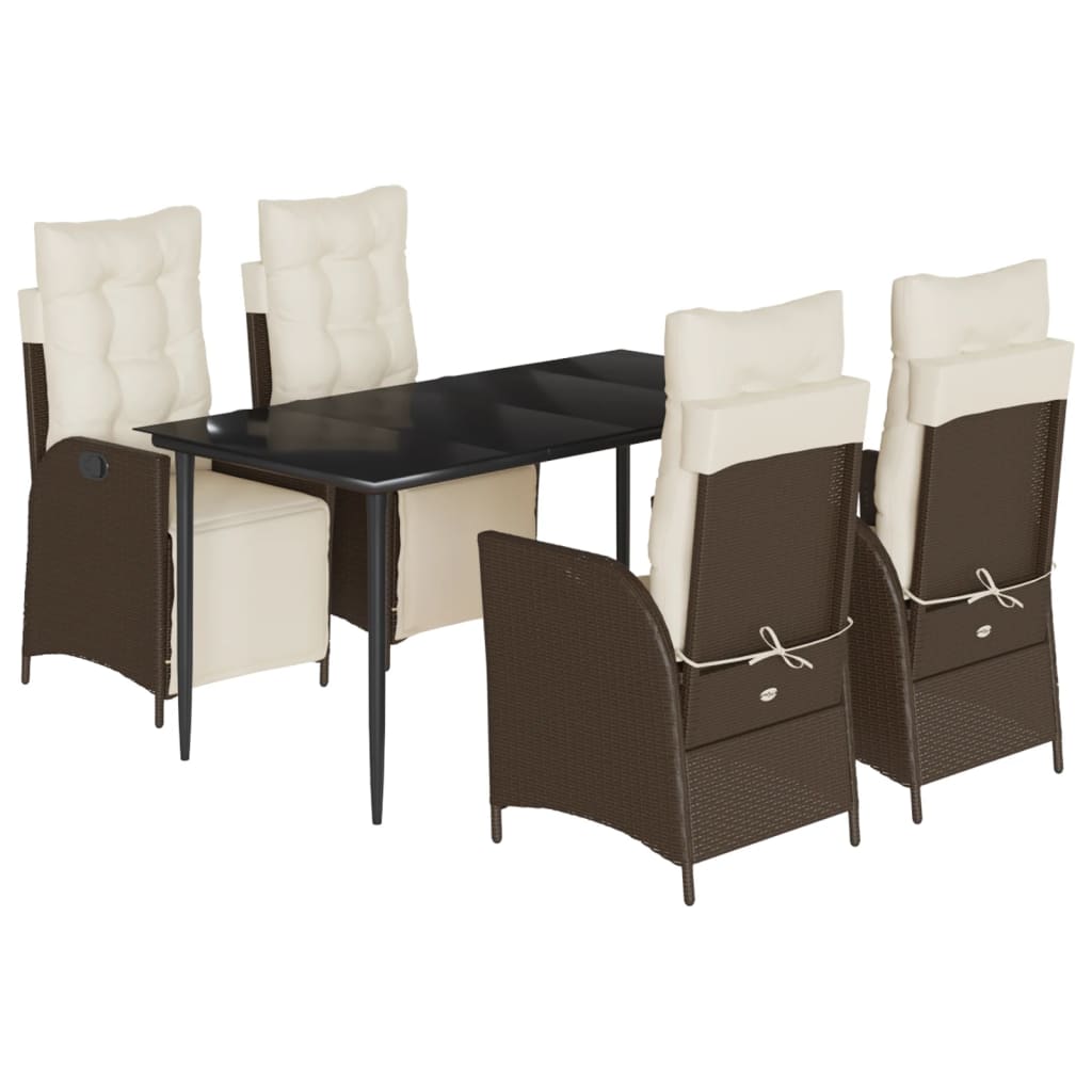 Set da Pranzo da Giardino 5pz con Cuscini in Polyrattan Marrone | homemem39