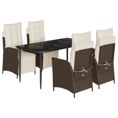 Set da Pranzo da Giardino 5pz con Cuscini in Polyrattan Marrone | homemem39