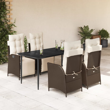 Set da Pranzo da Giardino 5pz con Cuscini in Polyrattan Marrone | homemem39