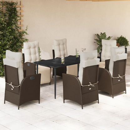 Set da Pranzo da Giardino 7pz con Cuscini in Polyrattan Marrone | homemem39