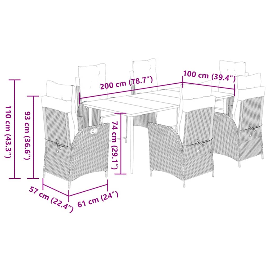 Set da Pranzo da Giardino 7pz con Cuscini in Polyrattan Marrone - homemem39
