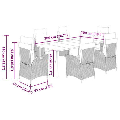 Set da Pranzo da Giardino 7pz con Cuscini in Polyrattan Marrone - homemem39