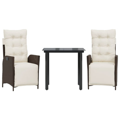 Set da Pranzo da Giardino 3pz con Cuscini in Polyrattan Marrone | homemem39