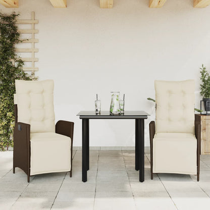 Set da Pranzo da Giardino 3pz con Cuscini in Polyrattan Marrone | homemem39