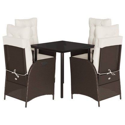 Set da Pranzo da Giardino 5pz con Cuscini in Polyrattan Marrone | homemem39