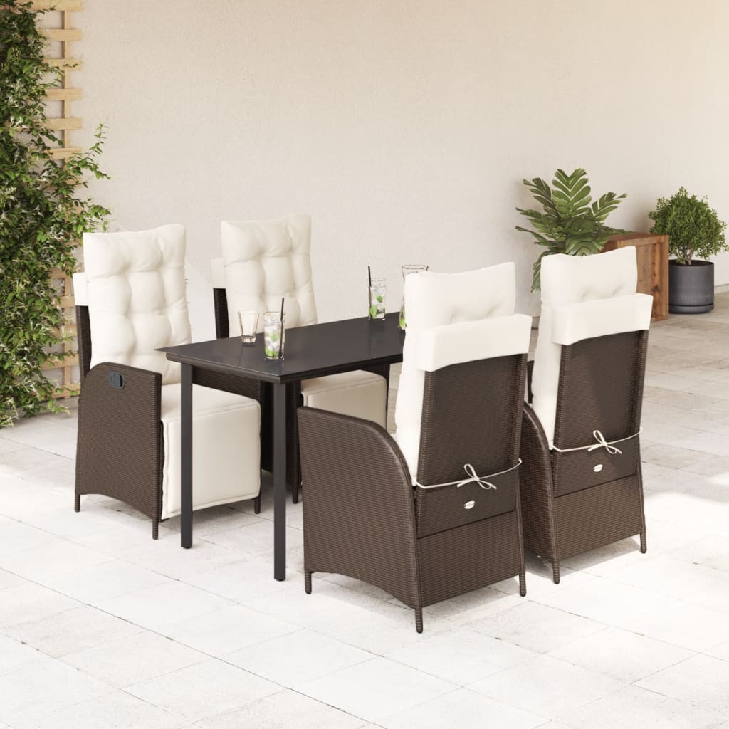 Set da Pranzo da Giardino 5pz con Cuscini in Polyrattan Marrone | homemem39