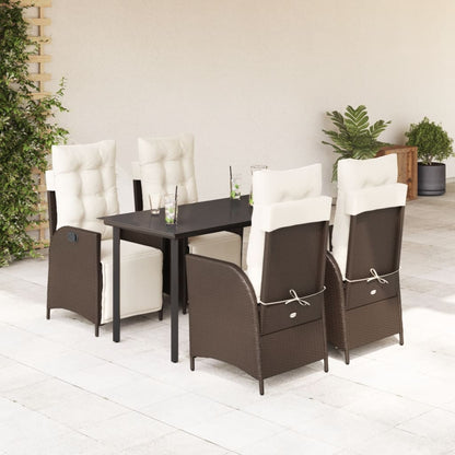 Set da Pranzo da Giardino 5pz con Cuscini in Polyrattan Marrone | homemem39