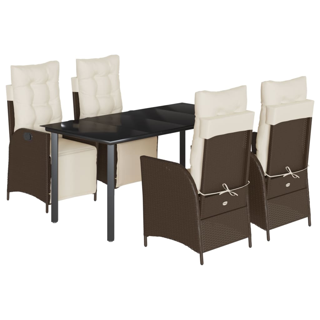 Set da Pranzo da Giardino 5pz con Cuscini in Polyrattan Marrone | homemem39