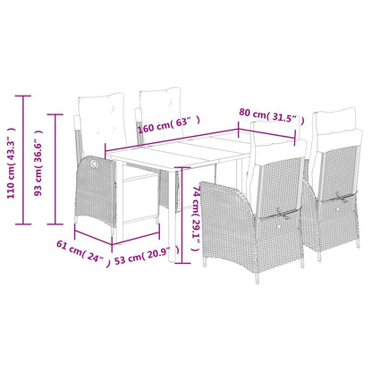 Set da Pranzo da Giardino 5pz con Cuscini in Polyrattan Marrone | homemem39