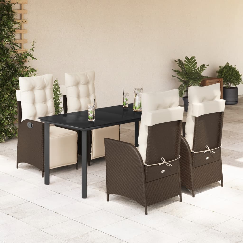 Set da Pranzo da Giardino 5pz con Cuscini in Polyrattan Marrone | homemem39