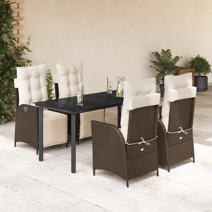 Set da Pranzo da Giardino 5pz con Cuscini in Polyrattan Marrone | homemem39