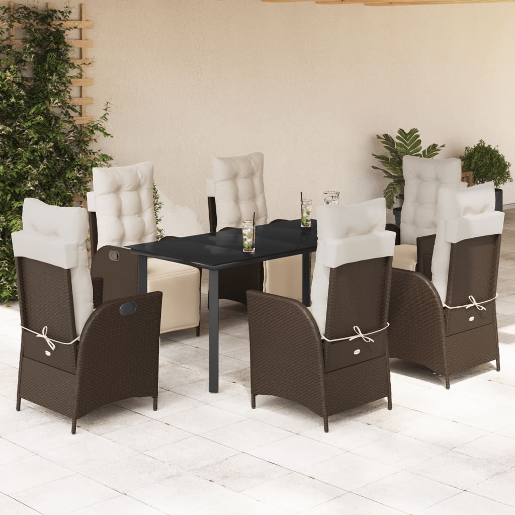 Set da Pranzo da Giardino 7pz con Cuscini in Polyrattan Marrone | homemem39