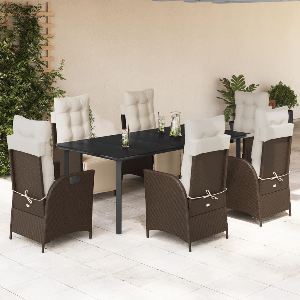 Set da Pranzo da Giardino 7pz con Cuscini in Polyrattan Marrone | homemem39
