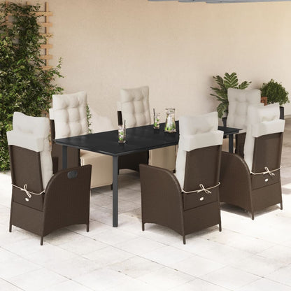 Set da Pranzo da Giardino 7pz con Cuscini in Polyrattan Marrone | homemem39