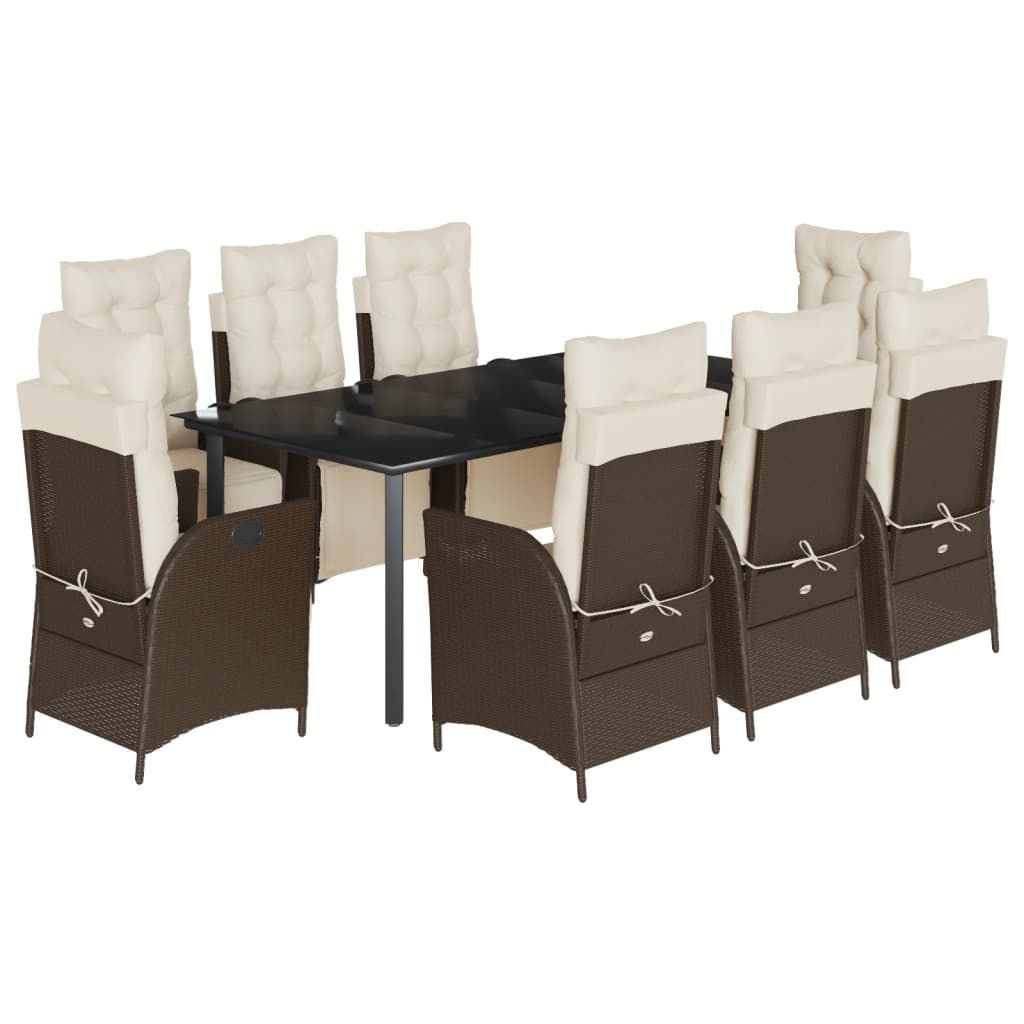 Set da Pranzo da Giardino 9pz con Cuscini in Polyrattan