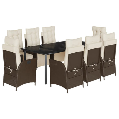 Set da Pranzo da Giardino 9pz con Cuscini in Polyrattan