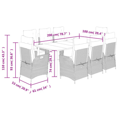 Set da Pranzo da Giardino 9pz con Cuscini Marrone in Polyrattan | homemem39