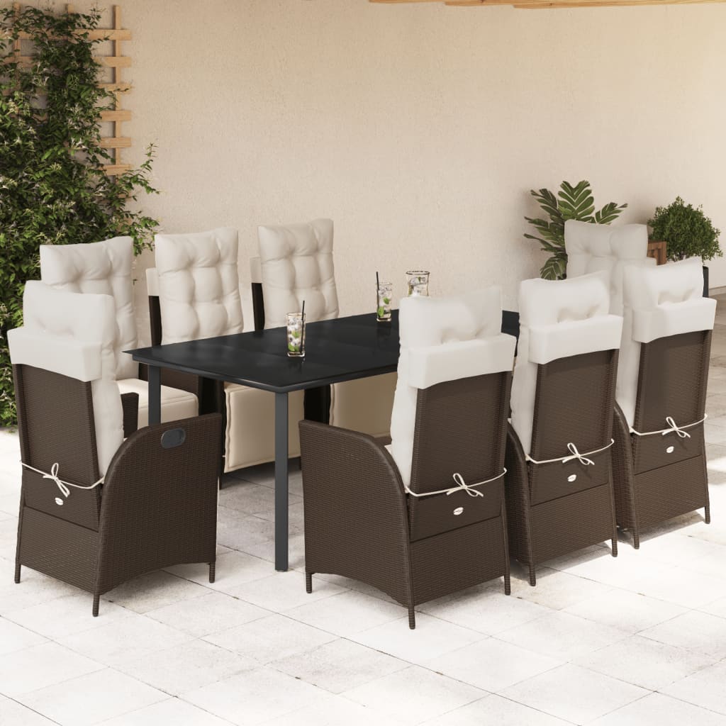 Set da Pranzo da Giardino 9pz con Cuscini Marrone in Polyrattan | homemem39